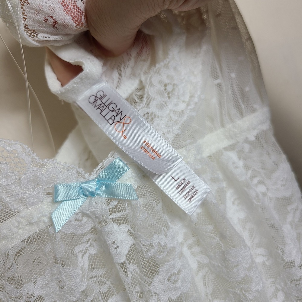 Gilligan & O'Malley‎ White Lace Babydoll Set L w/ Thong Lingerie Bridal Coquette - Picture 4 of 8